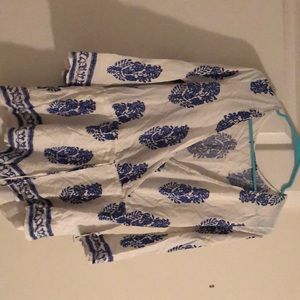 White and blue paisley romper with fringe missing